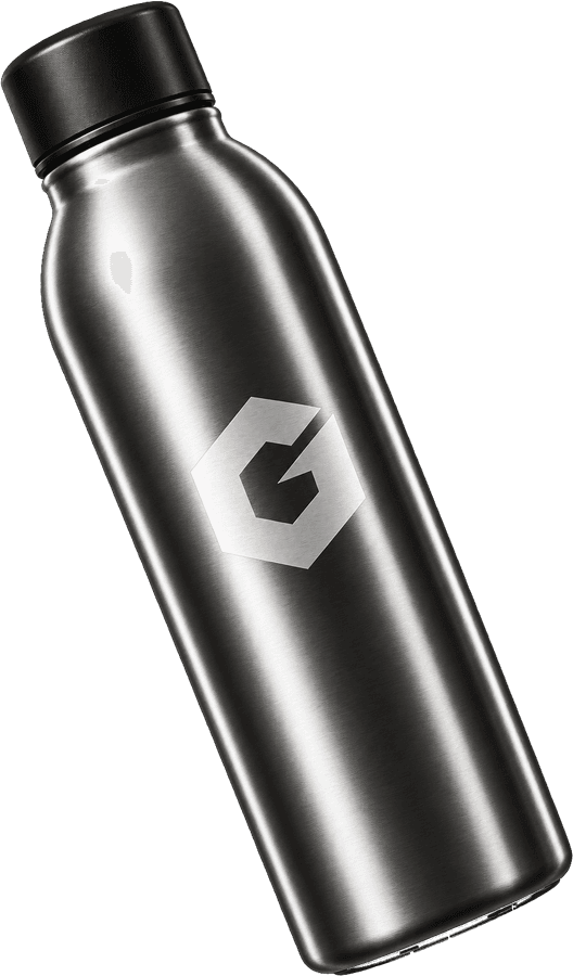 Garrafa térmica de inox escovado com o hexágono da GRAVA.AI gravado a laser